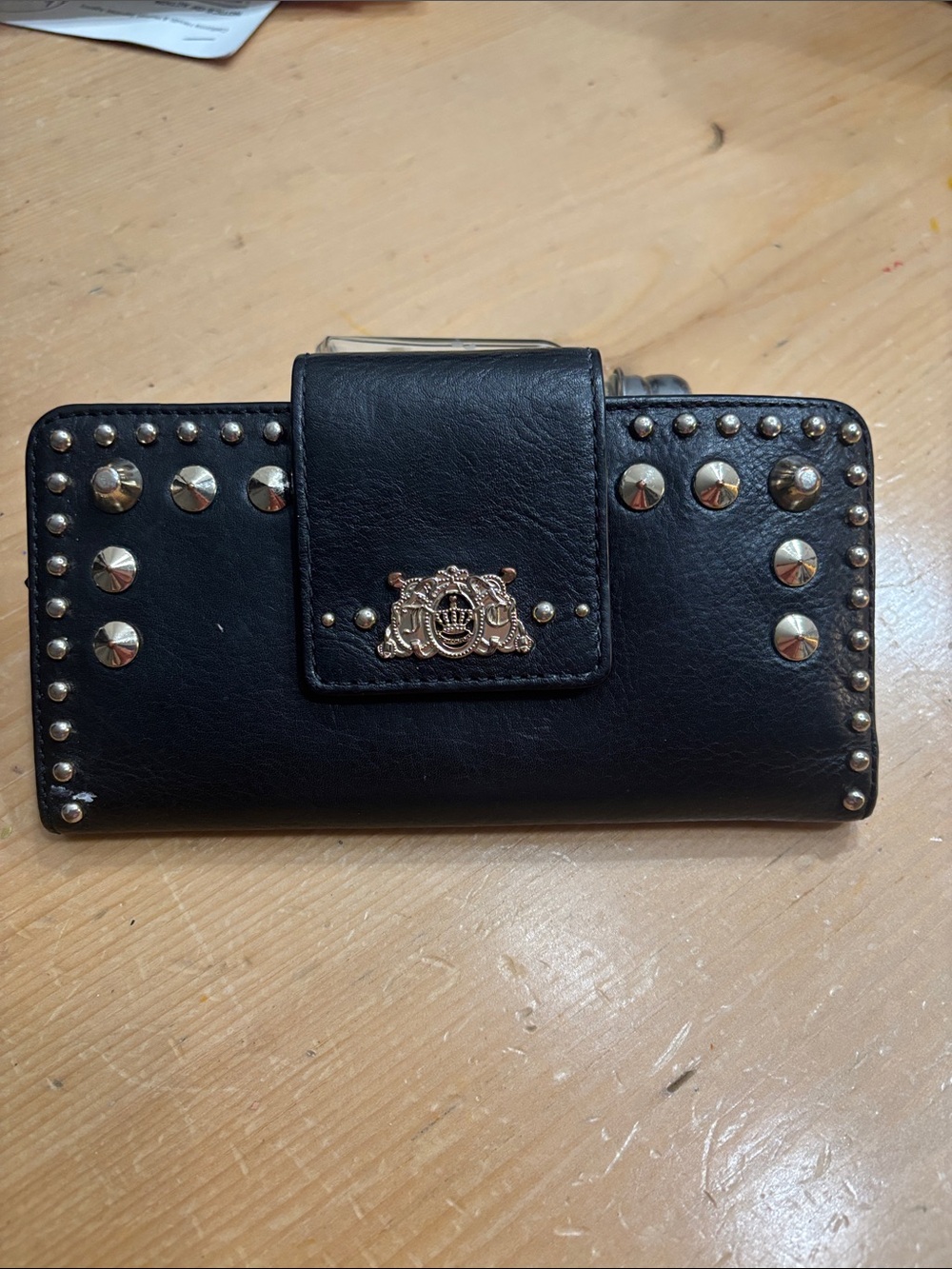 Juicy Couture Black Studded Wallet with Gold Crest